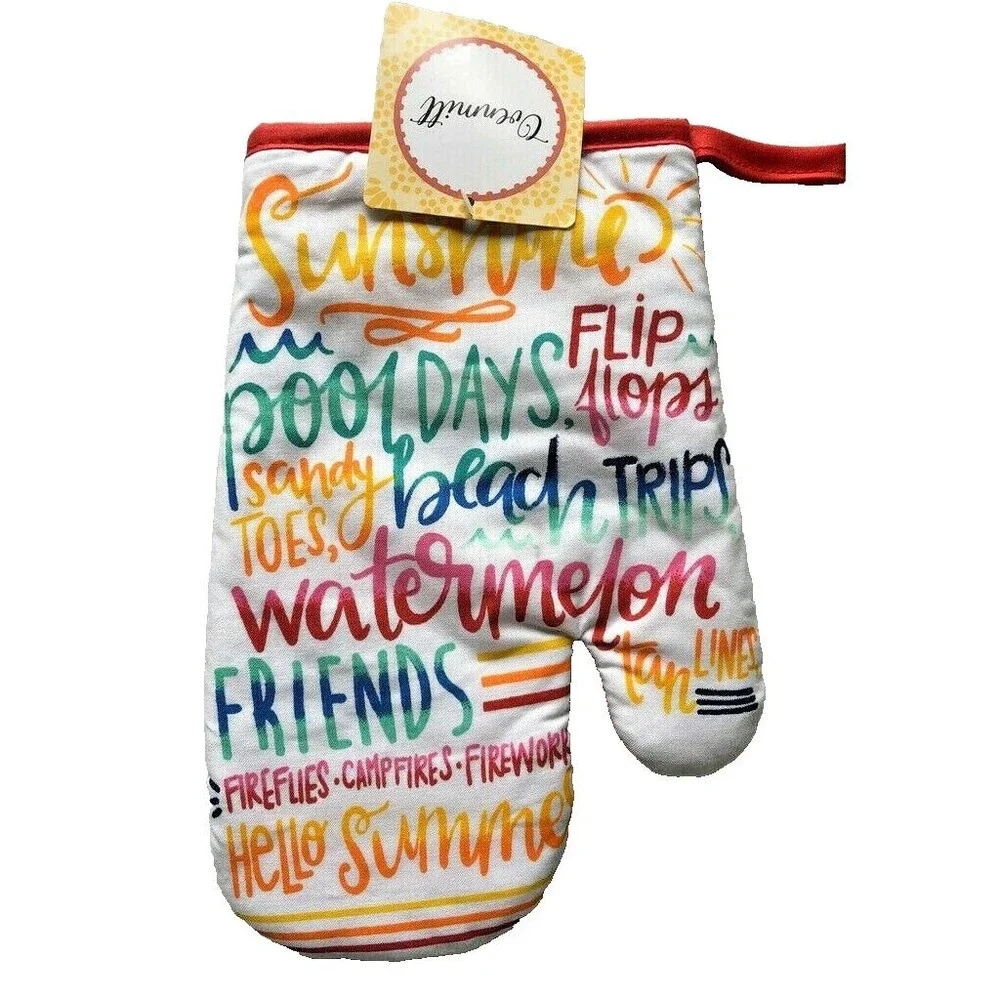 Summer Words Flip Flops Kitchen Dish Towels Oven Mitt Potholder Beach Set of 4